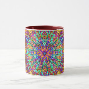 Mandala-Abstrakt-Splash-Fraktal-Retro-Hippie-Tasse Tasse