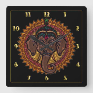 Mandala Adorable Elephant Metallizer Quadratische Wanduhr