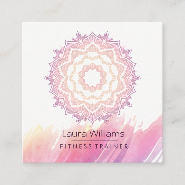 Mandala-Aquarell-Rosa-Lotus-Yoga-Lehrer Quadratische Visitenkarte (Vorderseite)