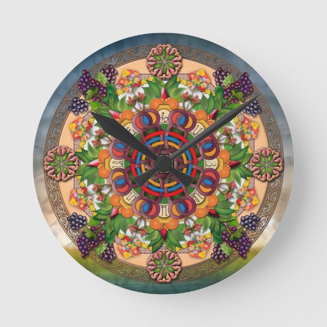 Mandala Armenian Grapes Wall Clock Runde Wanduhr (Vorderseite)