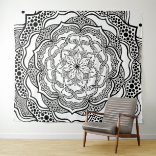 Mandala Art Boho Chic Elegantes Schwarz-weißes Tri Wandteppich