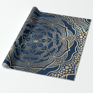 Mandala Art Boho Elegant Gold Navy Blauer Weihnach Geschenkpapier