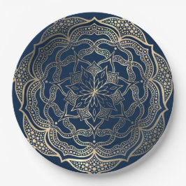 Mandala Art Boho Elegant Gold Navy Blauer Weihnach Pappteller