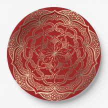 Mandala Art Boho Elegante Gold Dark Red Christmas