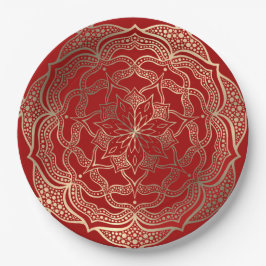 Mandala Art Boho Elegante Gold Dark Red Christmas Pappteller