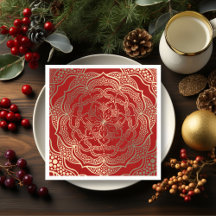Mandala Art Boho Elegante Gold Dark Red Christmas
