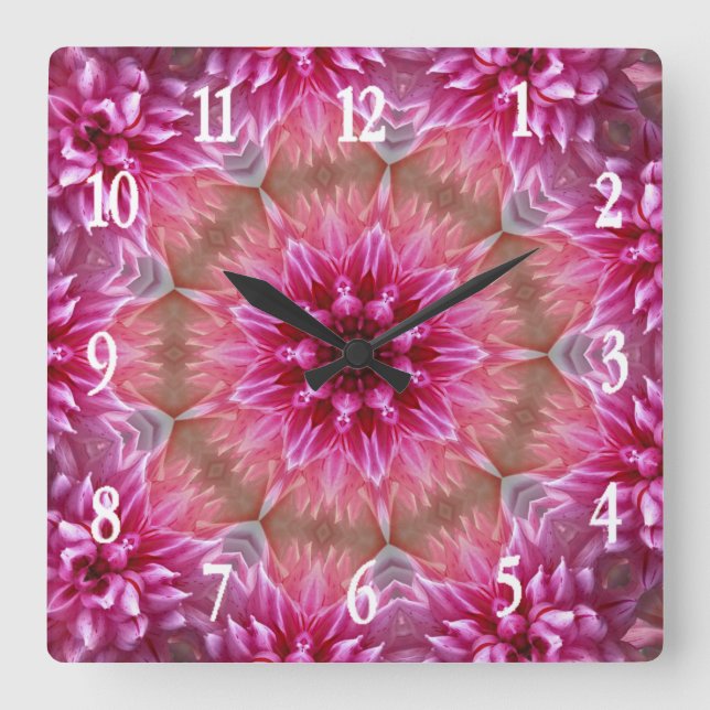 Mandala Art Pink Blume Design Square Uhr (Vorderseite)