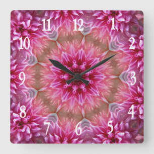 Mandala Art Pink Flower Design Square Wall Clock Quadratische Wanduhr