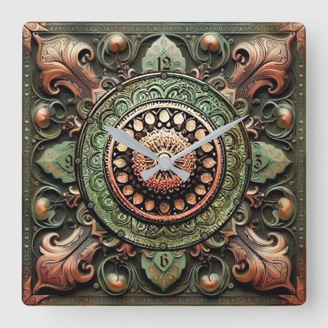 Mandala Art Quadratische Wanduhr (Vorderseite)