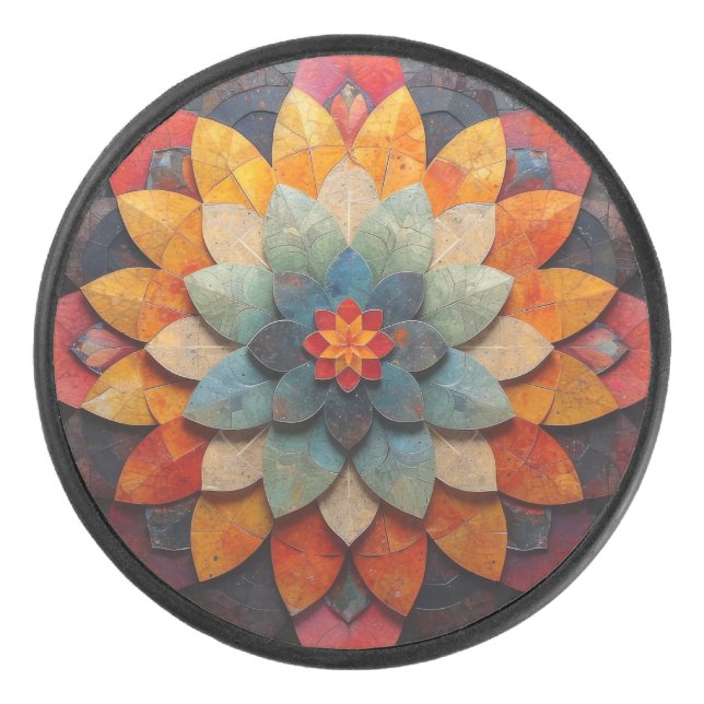 Mandala Art Textured Blume Eishockey Puck (Vorderseite)