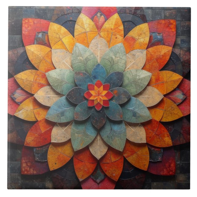 Mandala Art Textured Blume Fliese (Vorderseite)