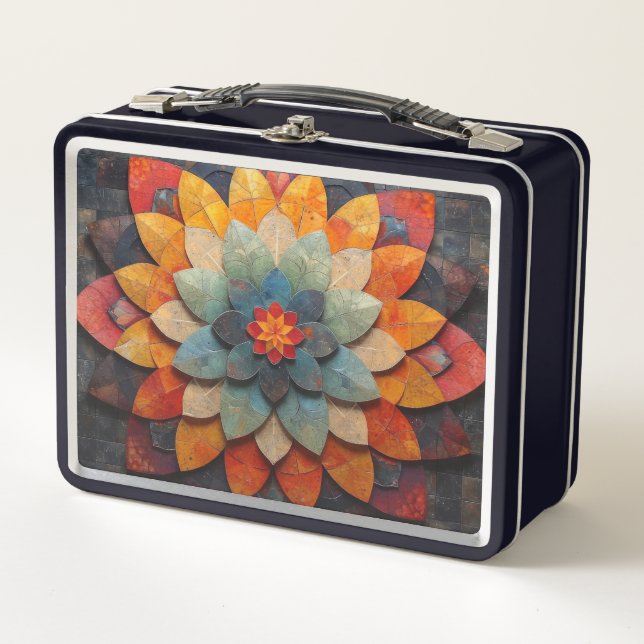 Mandala Art Textured Blume Metall Brotdose (Vorderseite)