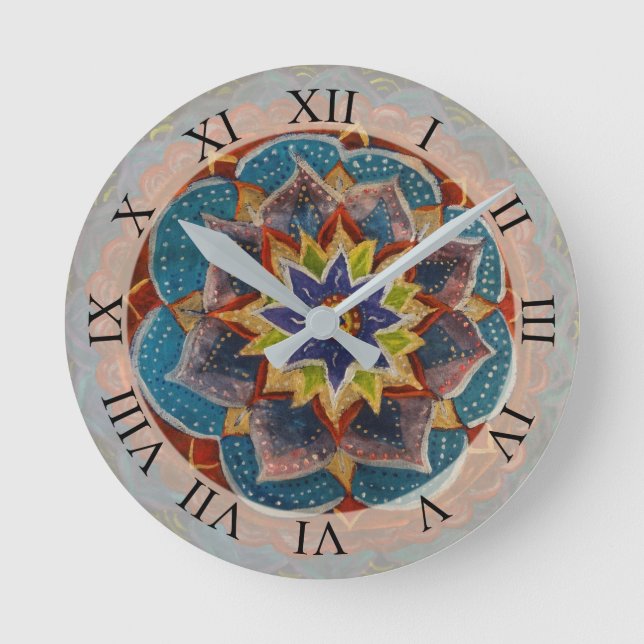 Mandala Art Wall Clock Runde Wanduhr (Vorderseite)