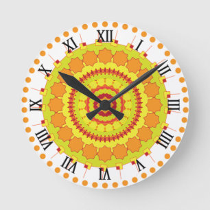 Mandala Art Yellow Orange Color Design Runde Wanduhr