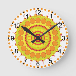 Mandala Art Yellow Orange Design Runde Wanduhr