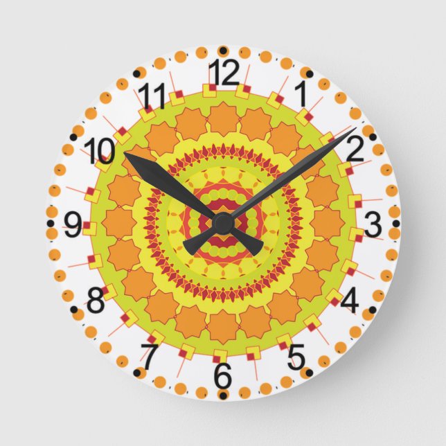 Mandala Art Yellow Orange Design Runde Wanduhr (Vorderseite)