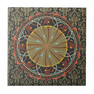 Mandala auf dem Damask Boho Bohemisch Retro Fliese