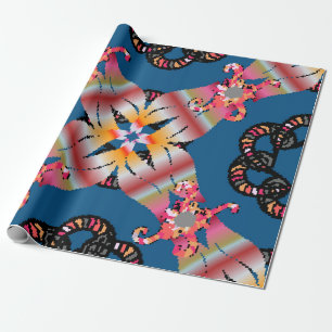 Mandala auf gelbem Hintergrund koloriert. Einladun Geschenkpapier
