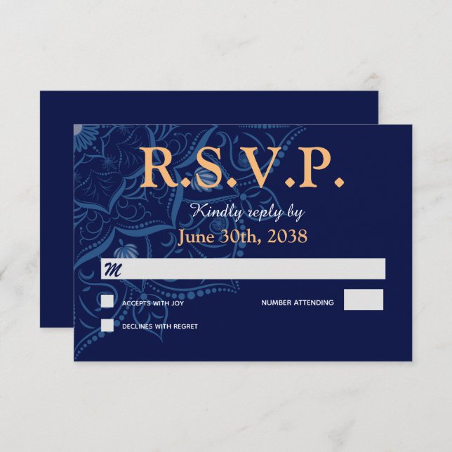 Mandala auf Royal Blue Wedding RSVP Response (Vorne/Hinten)