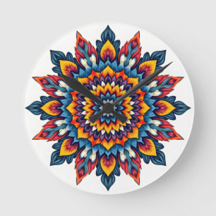 Mandala auf weiß runde wanduhr