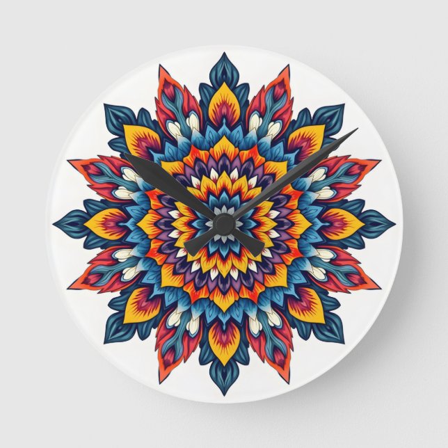 Mandala auf weiß runde wanduhr (Vorderseite)