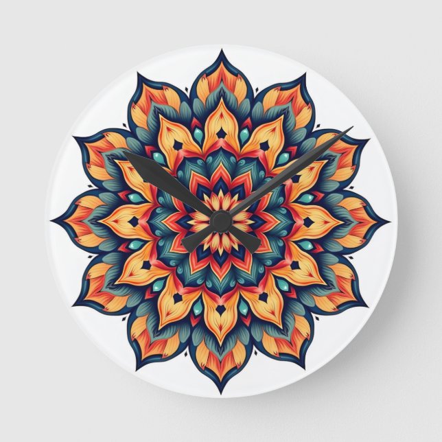 Mandala auf weiß runde wanduhr (Vorderseite)