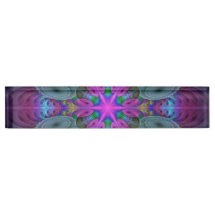 Mandala aus der Mitte Farbige Fraktalkunst mit Ros Namensplakette