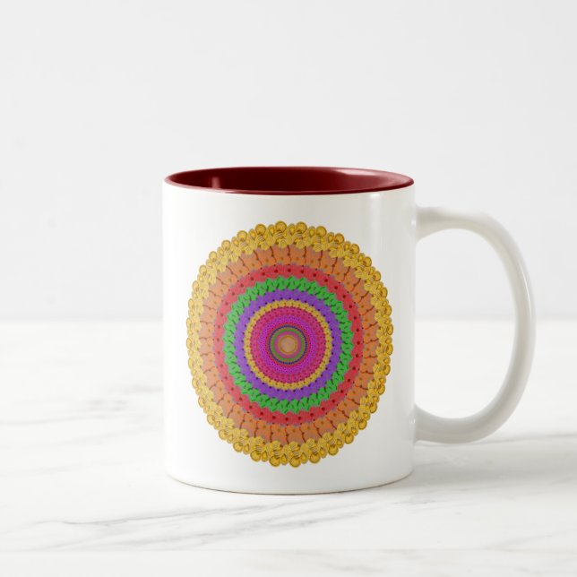 Mandala Ball im gelben Häkelstil - Zweifarbige Tasse (Rechts)
