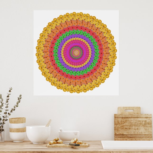 Mandala Ball orange-gelb grün - Poster (Küche)