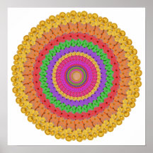 Mandala Ball orange-gelb grün - Poster