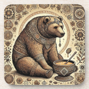 🐻 Mandala-Bär-Honig-Natur-Hütte-Geschenk 🐻 Getränkeuntersetzer