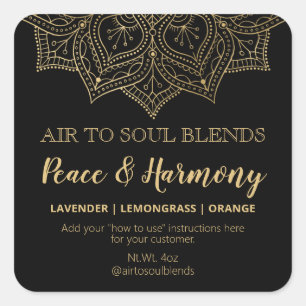 Mandala Black and Gold Blend Labels Quadratischer Aufkleber