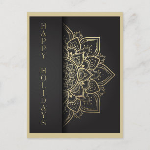 Mandala Black and Gold Happy Holidays Postkarte