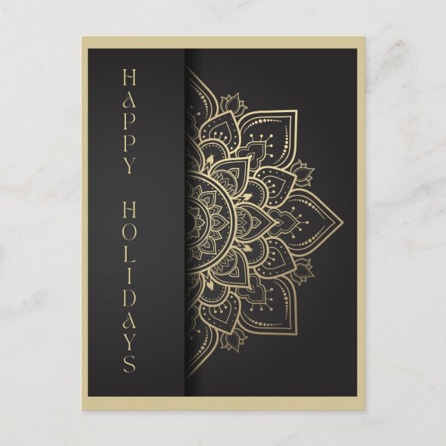 Mandala Black and Gold Happy Holidays Postkarte (Vorderseite)