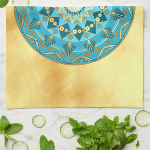 Mandala blau gold auf weichem goldenen Hintergrund Geschirrtuch