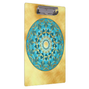 Mandala blau-gold auf weichem goldenen Hintergrund Klemmbrett