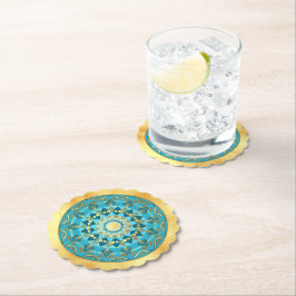 Mandala blau gold auf weichem goldenen Hintergrund Untersetzer