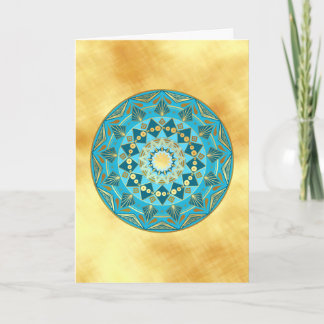 Mandala blau-gold auf weichem Goldhintergrund Einladung
