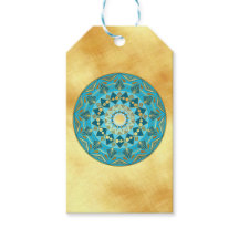Mandala blau-gold auf weichem Goldhintergrund