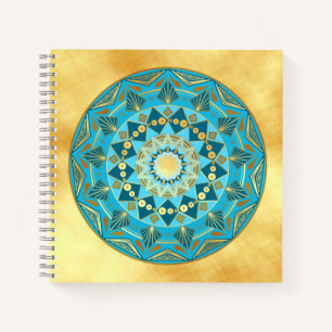 Mandala blau-gold auf weichem Goldhintergrund Notizbuch