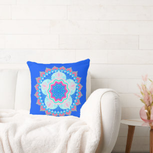 Mandala Blau Pink auf blauem Hintergrund Kissen
