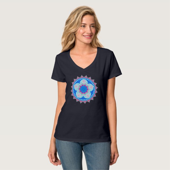 Mandala Blau Pink T-Shirt (Vorderseite Vollansicht)