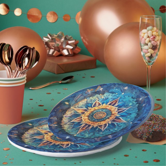 Mandala-blaue Papierplatte Pappteller (Multi)