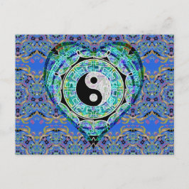 Mandala-blaues Grün-Herz Yin Yang Postkarte
