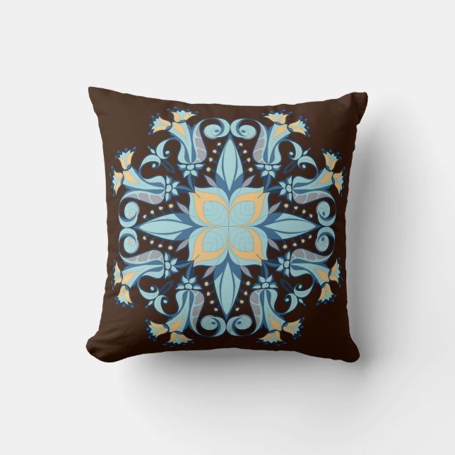 Mandala Bloom Pillow in Chocolate Brown Kissen (Vorderseite)