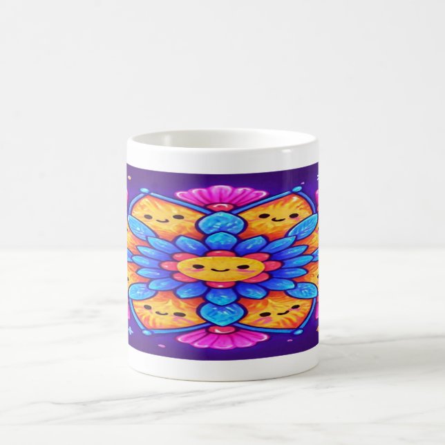 “Mandala Bloom: Sip Joyfully in Neon Kawaii” Kaffeetasse (Mittel)