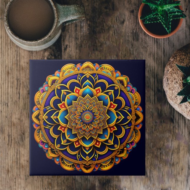 Mandala Blue Colorful Illustration Fliese (Von Creator hochgeladen)