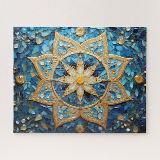 Mandala Blue Gold Puzzle (Horizontal)