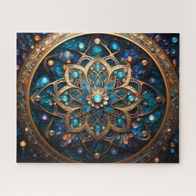 Mandala Blue Gold Puzzle (Horizontal)