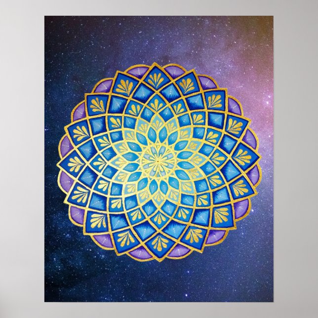Mandala Blue Lila Golden Blume Galaxy Poster (Vorne)